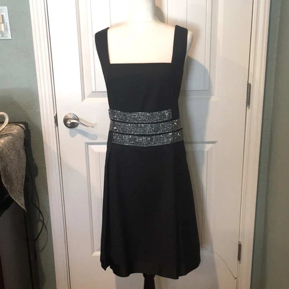 Tory Burch Black Midi Dress with Embellished Waist